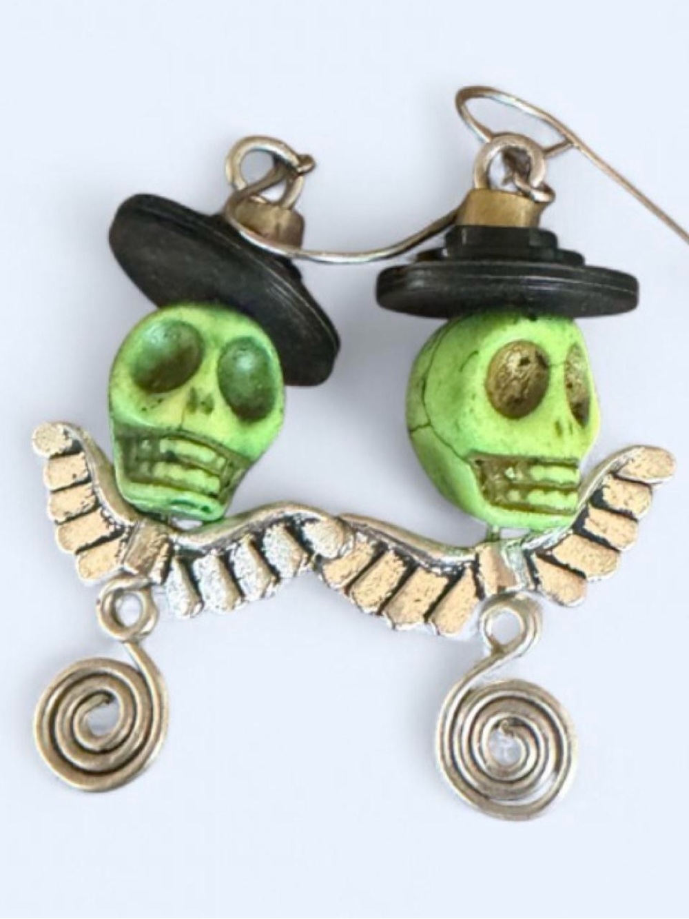 Custom Day of the Dead Skull Angel Wings Dangle Earrings